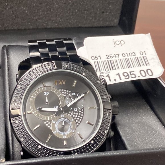 JBW WARREN J6331C Watch Black Ion Plated Diamond Quartz Movement Chronograph - Picture 1 of 8